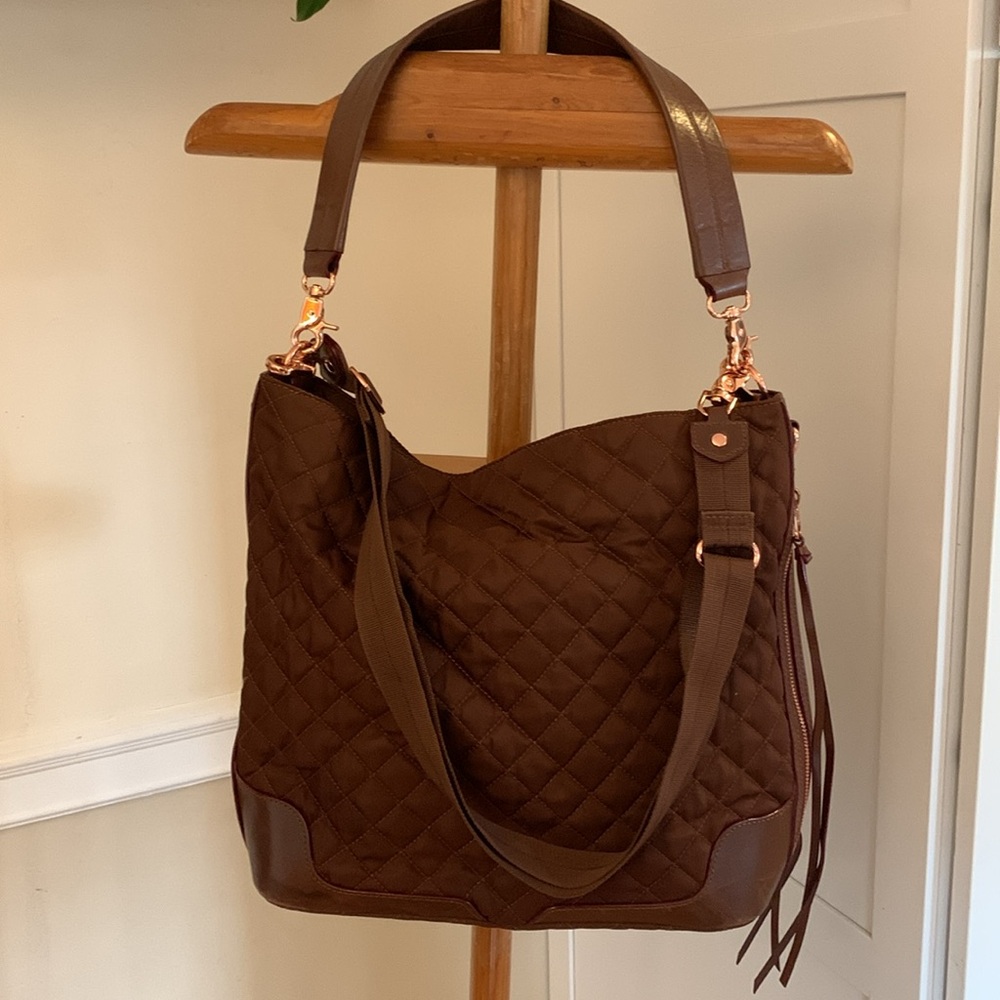 MZ Wallace Brown Quilted Hobo Bag with Tassels